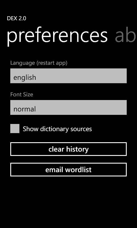 DEX for Windows Phone Preferences