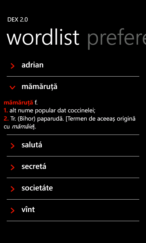 DEX for Windows Phone Wordlist