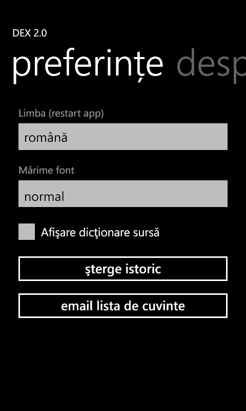 DEX pentru Windows Phone Preferinte